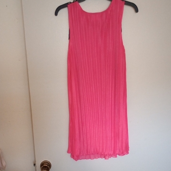 Pink Sleeveless Dress with Black Lace Detail Silky Sheer - Picture 3 of 4